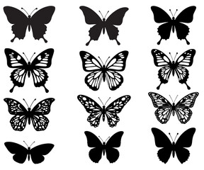 Naklejka premium silhouette, Vector Illustration of Diverse Butterfly Designs