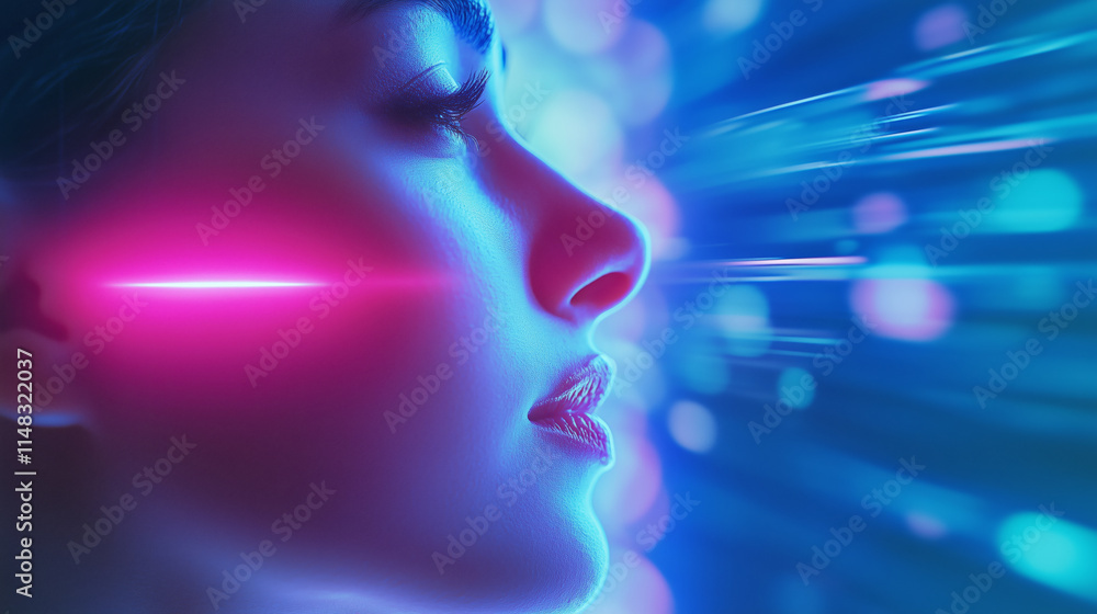 Poster visual exploration of light and color in a futuristic setting