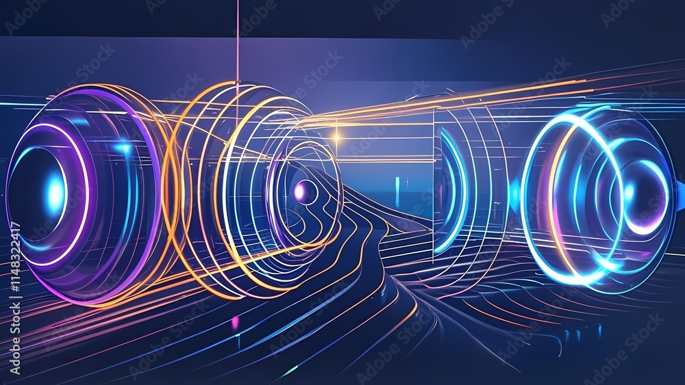 Aufkleber abstract blue wave design with fractal lines and motion