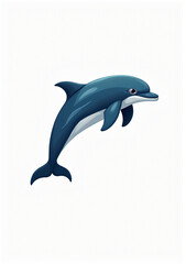 Fototapeta premium Playful Dolphin Jumping on White Background, 2D Vector Animal Illustration