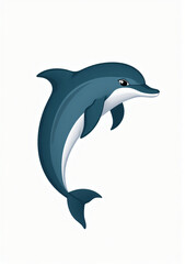 Fototapeta premium Playful Dolphin Jumping on White Background, 2D Vector Animal Illustration