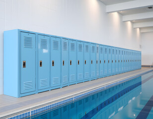 Blue lockers by indoor pool.