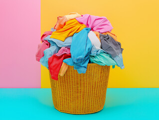 Bunte W&auml;sche in einem Korb vor lebendigen Farben

