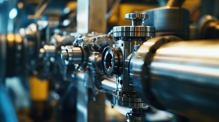 Close-up of complex industrial machinery with pipes and valves. (1)