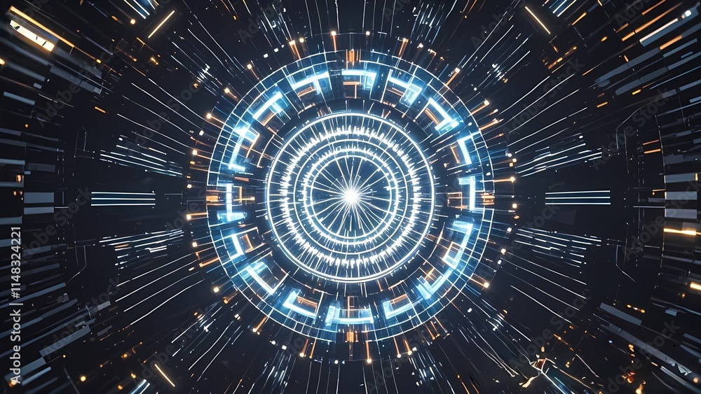 Poster futuristic technology background with glowing fractal patterns and geometric designs