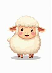 Naklejka premium Adorable Sheep with Curly Wool, Cartoon Farm Animal on White Background 
