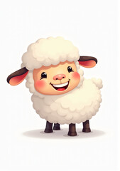 Cute Lamb with Fluffy Wool on White Background, 2D Vector Animal Illustration
