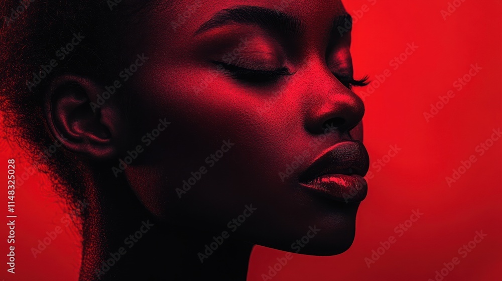 Canvas Prints Serene Black woman's profile portrait in red light.