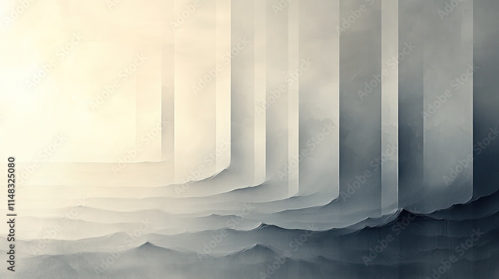 Poster abstract landscape with layered mountains and foggy atmosphere, creating a sense of depth and myster