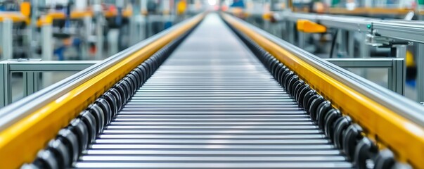 Manufacturing with speed assembly lines concept. Conveyor belt in a modern industrial setting