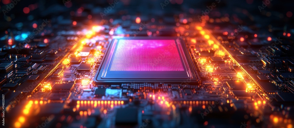 Aufkleber illuminated microchip on circuit board.