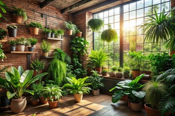 Obraz premium Serene Indoor Garden Room: Lush Greenery & Plant Photography