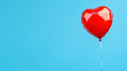 Fototapeta premium Valentine timeless affection. Red heart-shaped balloon against a blue background.