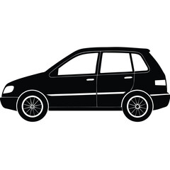 Hatchback side view silhouette on white background
