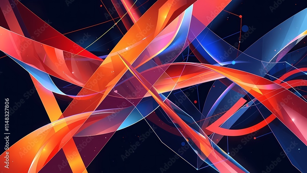 Poster colorful abstract background with glowing lines and waves in motion, creating a sense of speed and e
