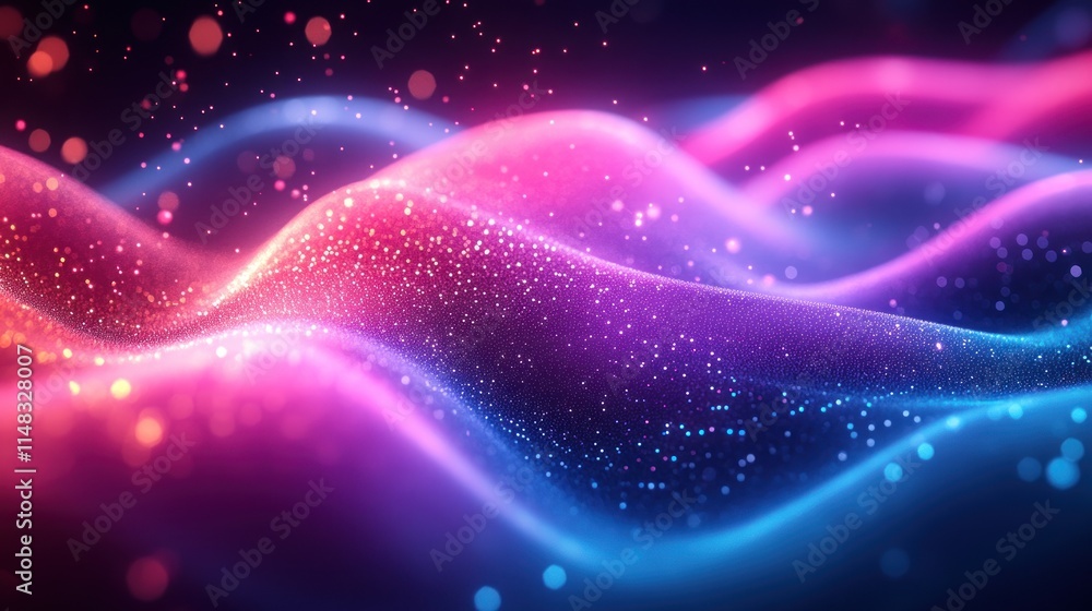 Canvas Prints abstract glowing pink and blue waves with particles.