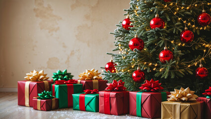 Enchanting Christmas background featuring festive decorations winter landscapes holiday lights snowflakes cozy fireplaces vibrant Christmas trees Santa Claus reindeer snowmen gift boxes and festive wr