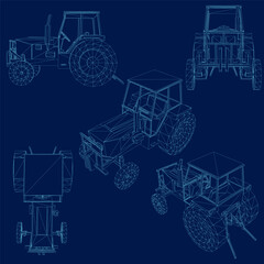 Tractors Vector wireframe set. Vector illustration