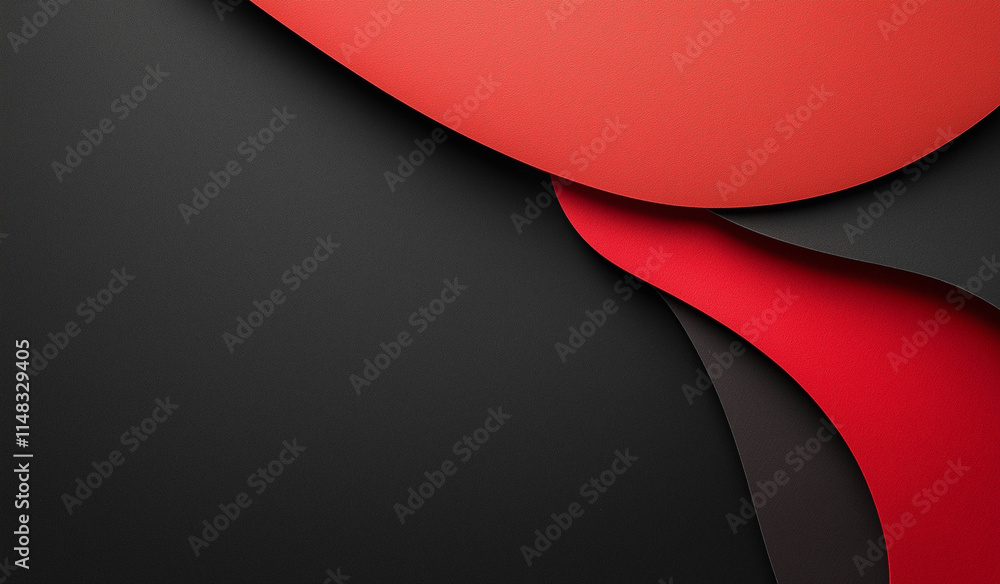 Poster Abstract image featuring curved layers of textured red and black. The dark background contrasts with the vibrant red, creating a dynamic visual. The layered effect adds depth.