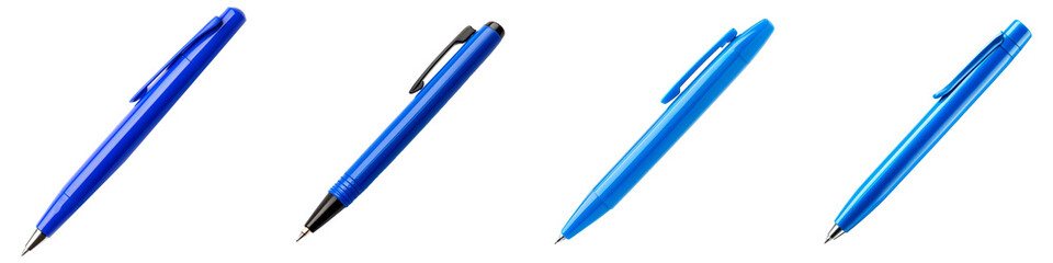 Set of blue pen isolated on transparent background