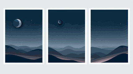 Moon in Starry Sky: Space Landscape in Vertical and Horizontal View