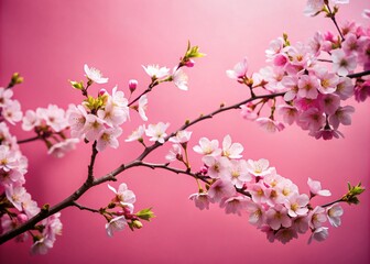 Silhouette Cherry Blossom Flat Lay | Pink Background Floral Photography | Top View Flower Composition