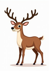Fototapeta premium Graceful Stag Standing in the Forest, Cartoon Wildlife Design on White Background 
