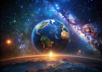 Fototapeta premium Silhouette Earth, Celestial Night, Starry Sky, Universe Photography, Astronomy, Planet Silhouette, Cosmic Background, Night Sky, Outdoor Space