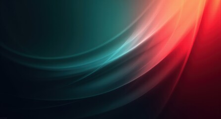 Crimson Red and Black gradient background with soft, pearlized teal light in a dynamic abstract pattern. High angle view, vibrant riot of colors, high-quality digital art.