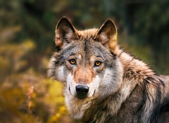Fototapeta premium wolf in the forest, wolf looking at camera