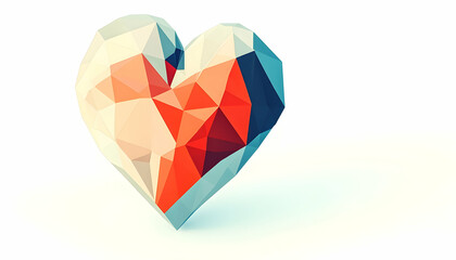 Low-poly heart, geometric design, white background, love symbol, Valentine's Day graphic.