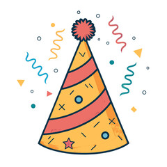 party hats and confetti