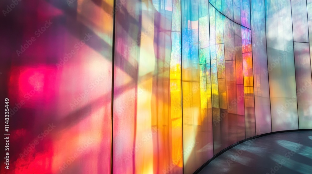 Poster abstract colorful light installation with vibrant hues and shadows, creating a dynamic and artistic 