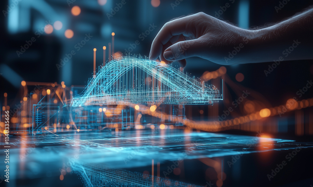 Aufkleber a hand interacts with a digital graph, illustrating data visualization and analysis in a futuristic,