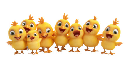 Adorable Cartoon Yellow Chicks Gathered Together with Joyful Expressions