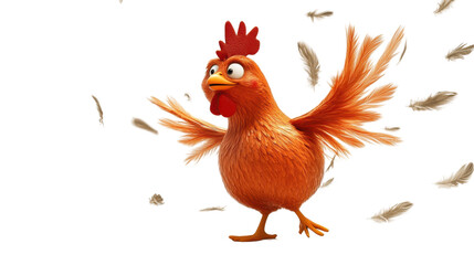 Cheerful Cartoon Chicken with Orange Feathers and Flapping Wings