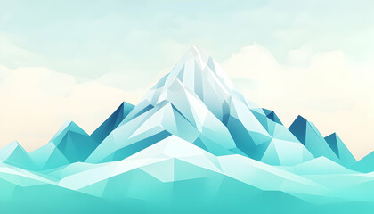 Fototapeta premium Low-poly mountain peak, serene sky, background clouds, nature website banner.