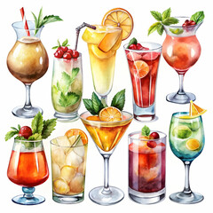 Fototapeta premium Alcohol Cocktail Collection in Watercolor Style Illustration