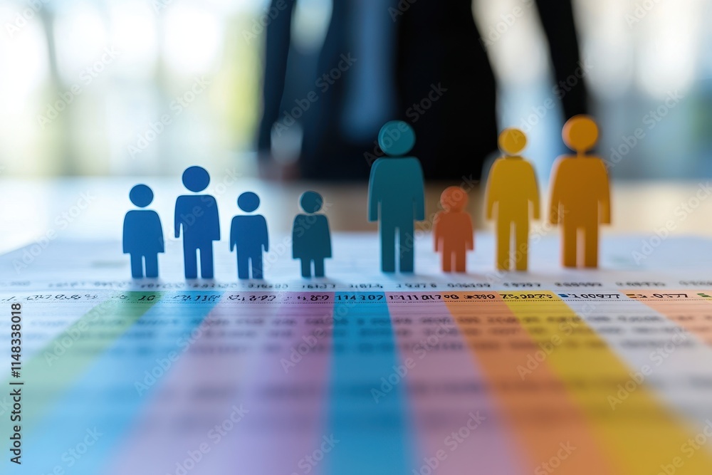 Aufkleber the image features colorful human figures arranged on a chart, symbolizing demographics or data anal