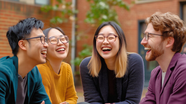 Friends enjoying a joyful gathering outdoors during daytime