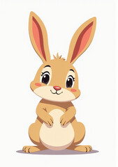Fototapeta premium Cute Rabbit Standing on Hind Legs, 2D Vector Animal Illustration on White Background 