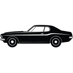 Muscle car side view silhouette on white background