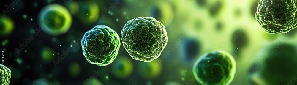 Poster microscopic examination of bacteria in a lab setting scientific research digital visualization abstr