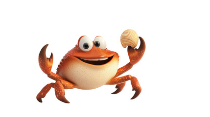 Cheerful Cartoon Crab Holding a Shell with Friendly Expression