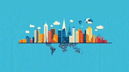 Obraz premium Urban City Skyline Illustration with Skyscrapers and Blue Sky Design