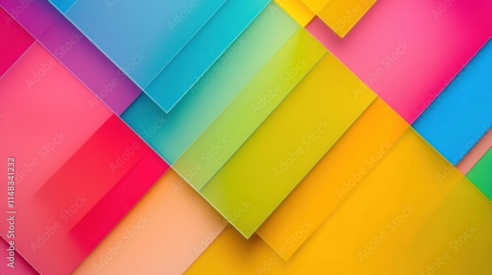 Poster abstract colorful geometric background with overlapping squares and vibrant hues.