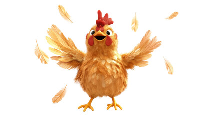 Cheerful Cartoon Chicken with Colorful Feathers and Happy Expression