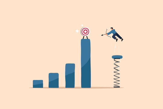 Jumping Towards Success. Hitting the Target. Vector Illustration