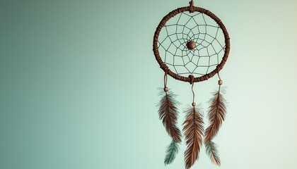 Dream catcher illustration hanging in a serene environment with intricate details and feathers