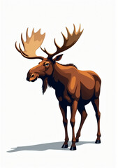 Fototapeta premium Playful Moose with Big Antlers, Cartoon Forest Animal on White Background 